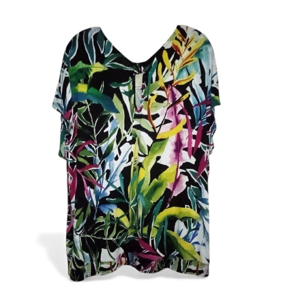 CJ Banks Tropical Floral Top Multi color Size 1X Like new.